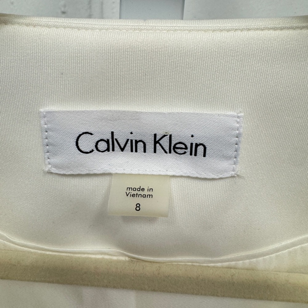 Calvin Klein Off White Ivory Zip Front Collarless Blazer Jacket Size 8 Summer - Picture 7 of 10